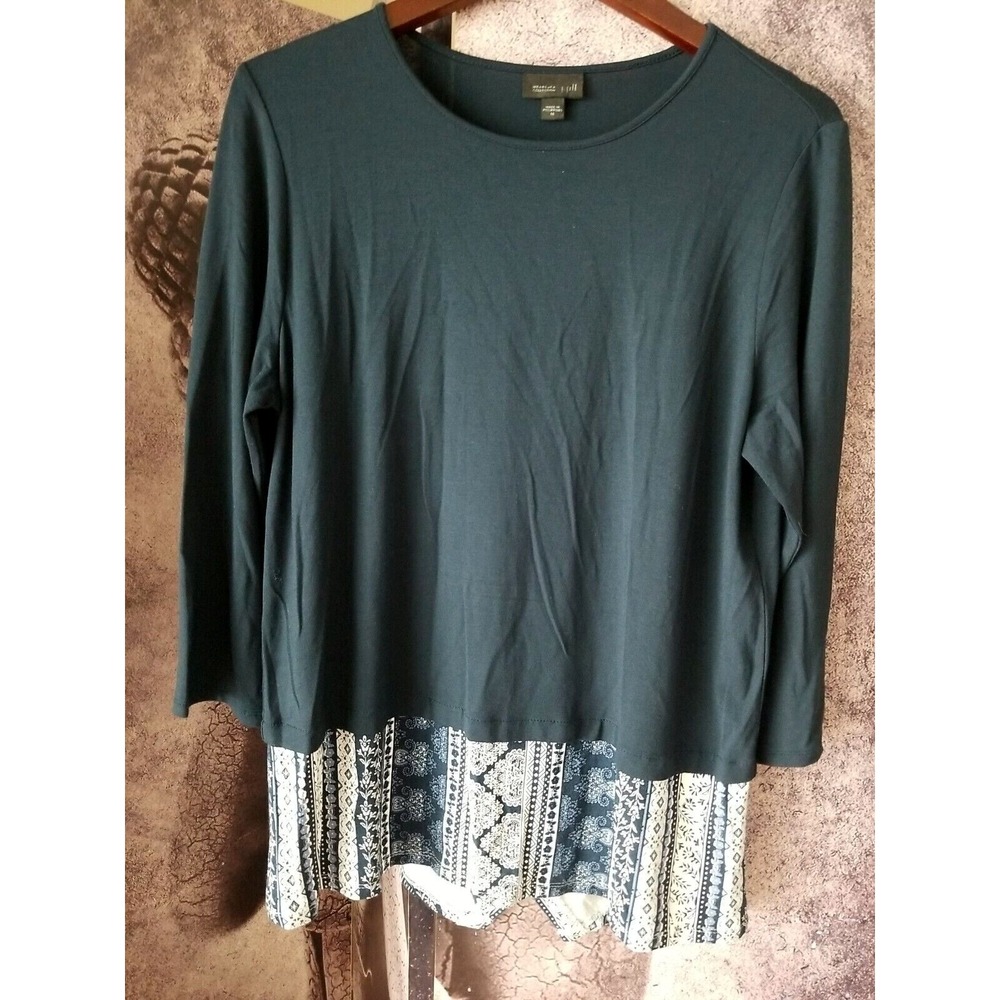 J JILL WEAREVER COLLECTION Women's Long Sleeve Attached Layer Blouse Size M Blue